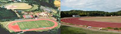 陸上競技用トラックや、野球場がある中泊町運動公園の全体が見渡せる空撮写真