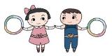 男の子と女の子がそれぞれ輪を持って手をつないでいるイラスト